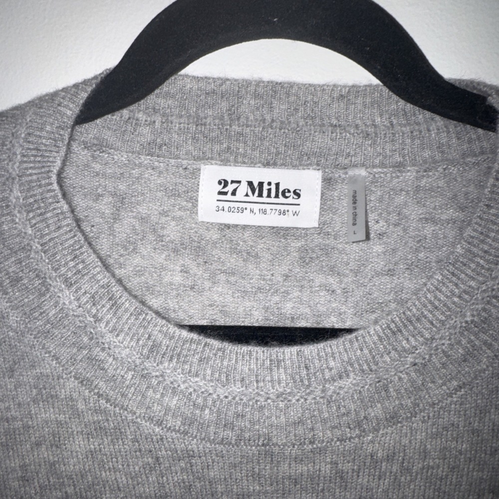27 Miles Malibu Gray 100% Cashmere Peace Sign Intarsia Crewneck Sweater Large - Picture 5 of 13
